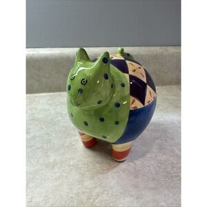 Milson+ Louis Whimsical/ Colorful Fat‎ Cat Handpainted Piggy Bank Checkered Dots